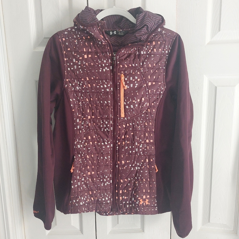 Under Armour M jacket burgundy orange confetti design, hooded, coldgear